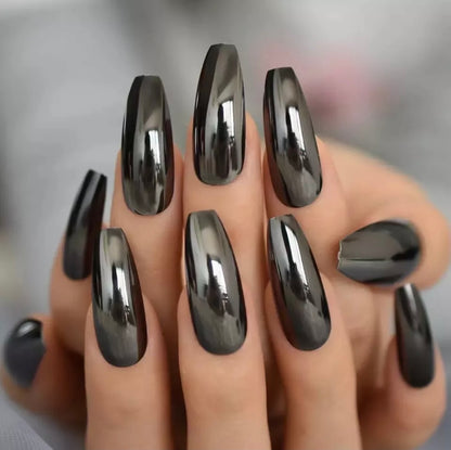 Z BEAUTI - Black Chrome Coffin Nails-Medium